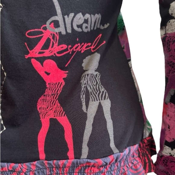 Y2K Dream DESIGUAL Colorful Abstract Embroidered Metallic Women's Top Medium - Picture 8 of 13